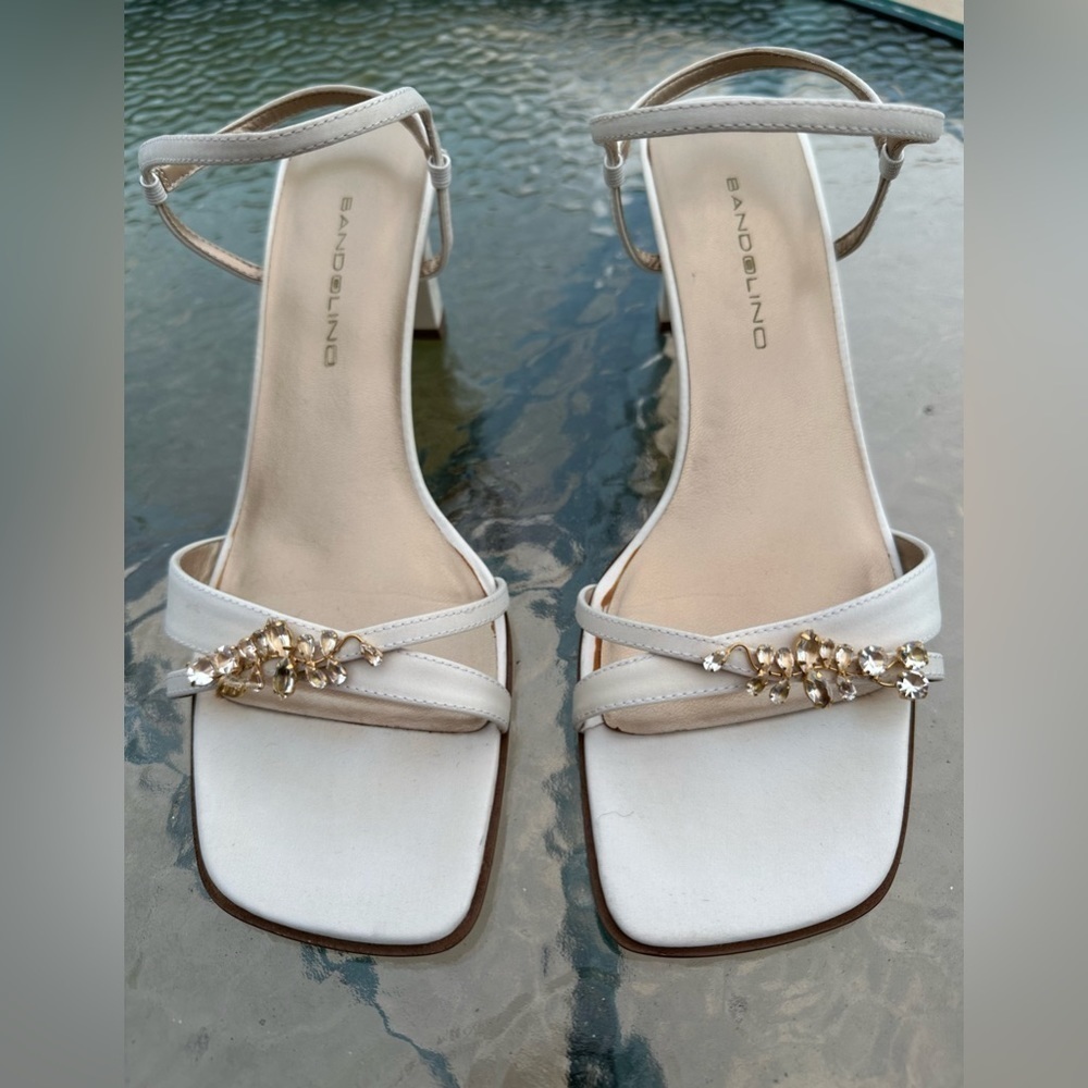 Bandolino Satin Sandals, low heel 2 1/2”, Off White